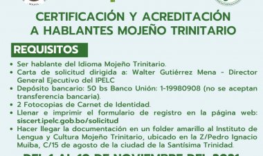 CONVOCATORIA A "EVALUACIÓN Y CERTIFICACIÓN DE HABLANTES MOJEÑO TRINITARIO"