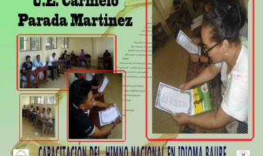 EL INSTITUTO DE LENGUA Y CULTURA BAURE, EN COORDINACION Y APOYO CON LA MAESTRA DE MUSICA LIC. SANDRA OLIVA OJOPI, ESTA SOCIALIZANDO Y CAPACITANDO LA ENTONACION DEL HIMNO NACIONAL EN EL IDIOMA BAURE A LAS UNIDADES EDUCATIVAS DEL NUCLEO “CLAUDIO OJOPI SUAREZ”,