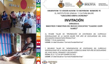 TALLER DE PRIORIZACION Y ARMONIZACIÓN DEL CR Y CB EN LA NACION BAURE