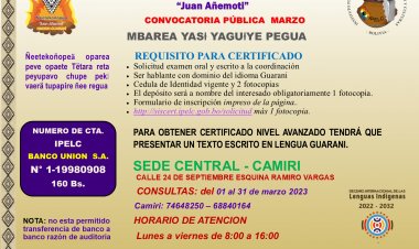 MBAREA YASƚ YAGUƚYE PEGUA (CONVOCATORIA PÚBLICA  MARZO 2023)