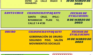 CRONOGRAMA DE EVALUACIONES PARA QUECHUA HABLANTES EN LAS CIUDADES DE LA PAZ, SANTA CRUZ Y ORURO