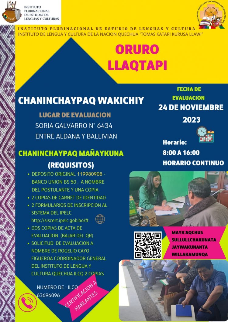 ILC QUECHUA - QHICHWA RIMARIQKUNAPAQ ORURO LLAQTAPI CHANINCHAY RUWAKUNANPAQ QHIPA WILLAY