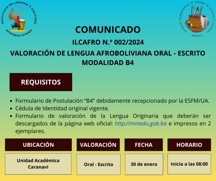 COMUNICADO: VALORACIÓN DE LENGUA AFROBOLIVIANA ORAL Y ESCRITO